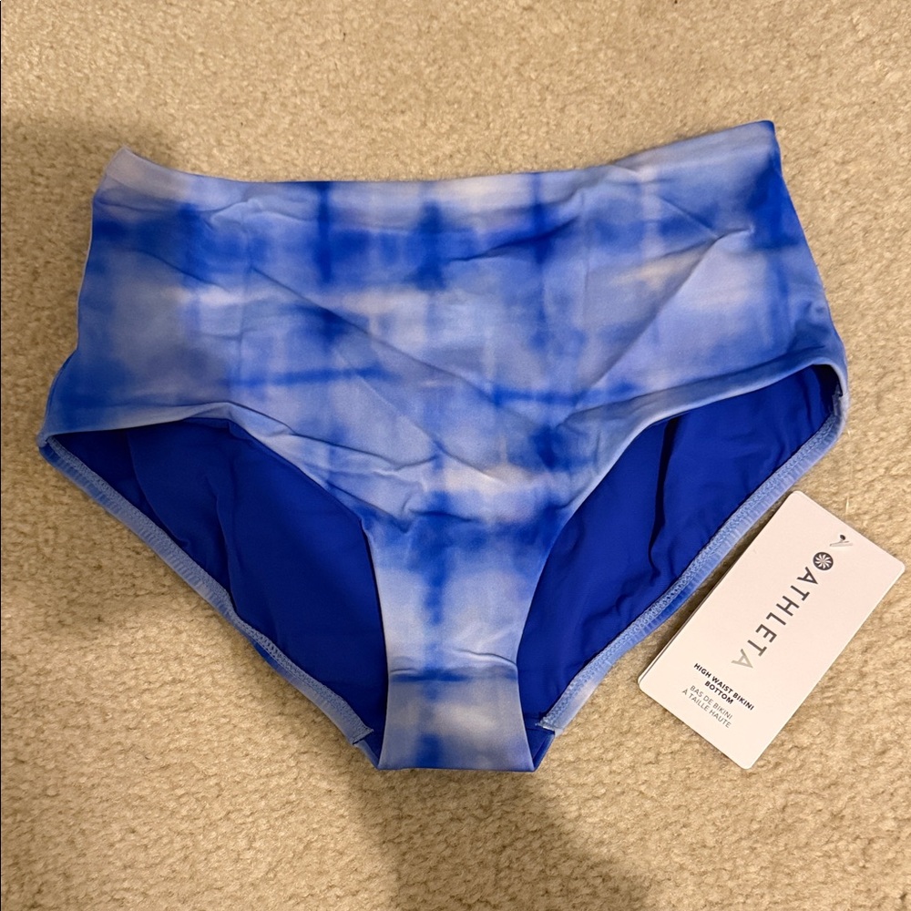 Athleta Blue and White Tie-Dye Bikini Bottom